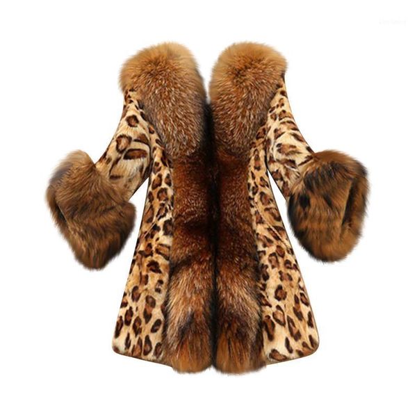 

fashion women jacket coats faux furs collar classic leopard printed medium long winter coat jacket femme veste abrigo mujer 20201, Black;brown