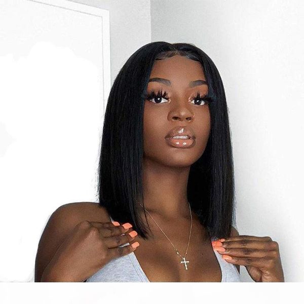 

natural soft short straight bob lace front wig full lace human hair wig black color glueless 130%~150%density for black women 8~14 inches, Black;brown
