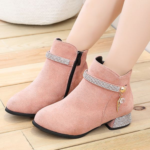 

eu27-37 girls high heel autumn and winter children' rhinestone princess cotton kids fur boots, Black;grey
