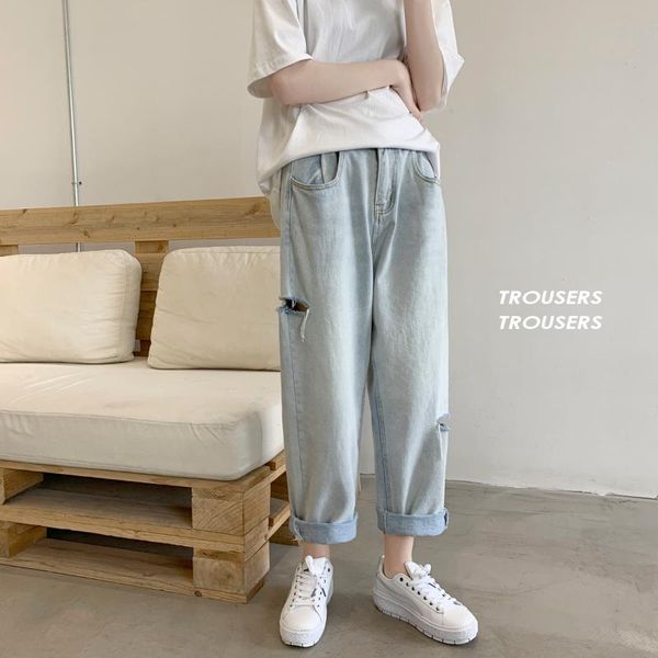

women's jeans men's straight 2021 autumn solid casual oversize woman denim wide leg pants fashion korean streetwear man trousers, Blue