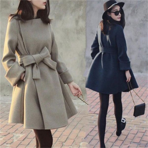 

2019 spring new women's korean version of jacket slim thin waist tie in the long section woolen coat tide autumn ms, Black