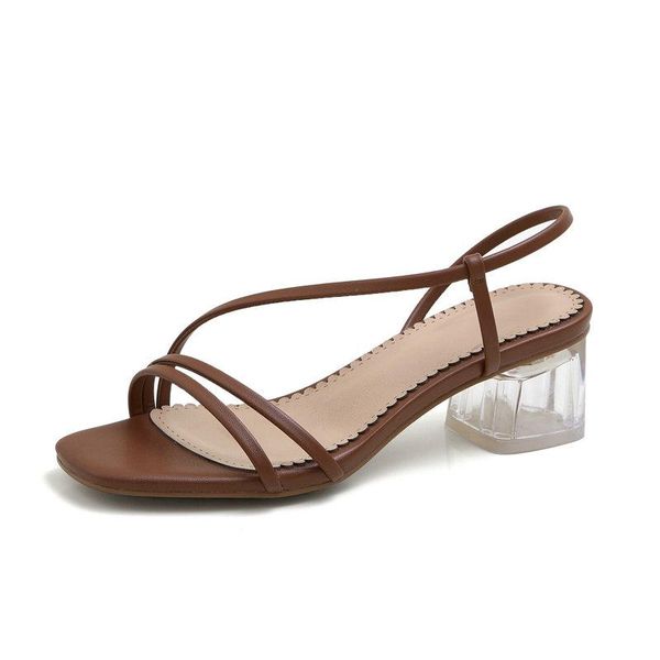 

sandals 2021 summer est slip-on women transparent square heels shoes woma n night club party woman green brown beige, Black