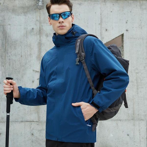 

outdoor jackets&hoodies 3 in 1 camping hiking jacket men autumn black sports coats climbing windbreaker fishing waterproof jackets, Blue;black