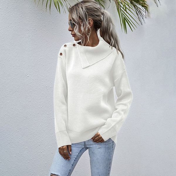 

2021 new turtleneck plus size solid women sweater button winter long sleeve harajuku pullover ogu7, White;black