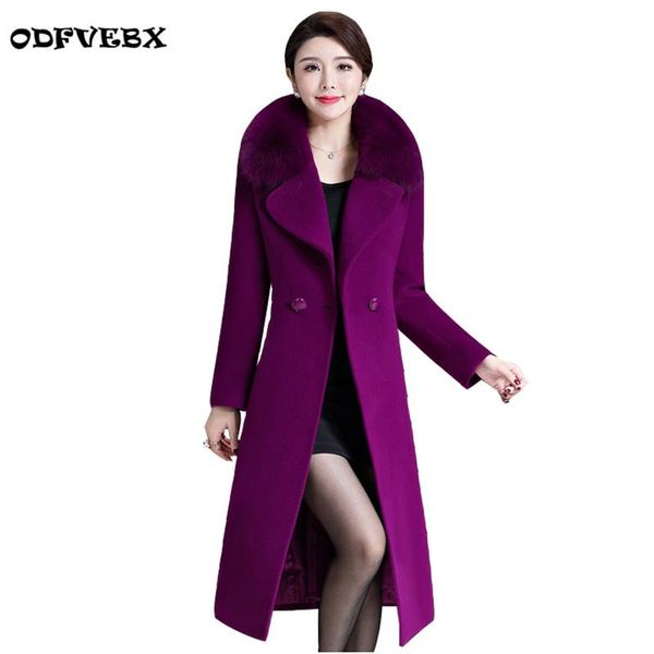 

women's wool & blends autumn winter woolen jacket female medium long plus size high-end fur collar coats woman overcoat, Black