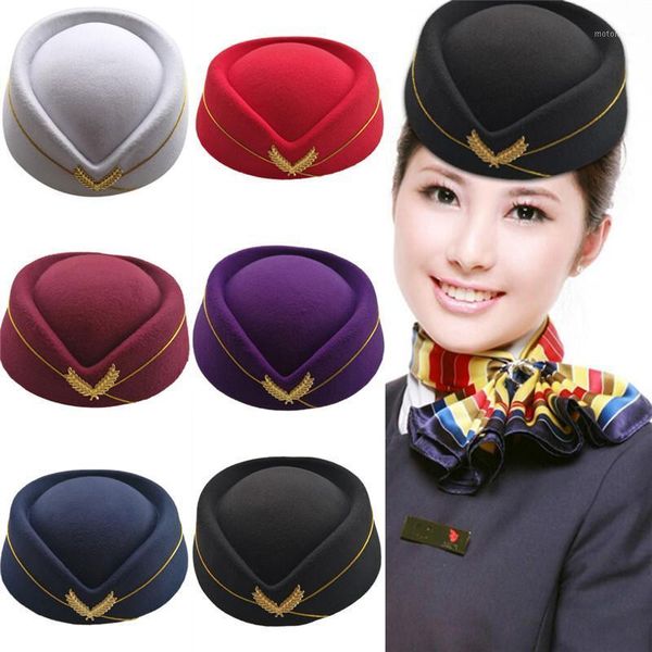 

1pc cosplay airline stewardess cap hat wool uniform plane fans women stage perform1, Blue;gray