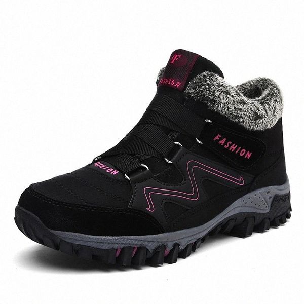 

medium cut winter women shoes waterproof outdoor snow boots woman super warm sneakers ladies flats shoes wear-resistance plush #rd9s, Black