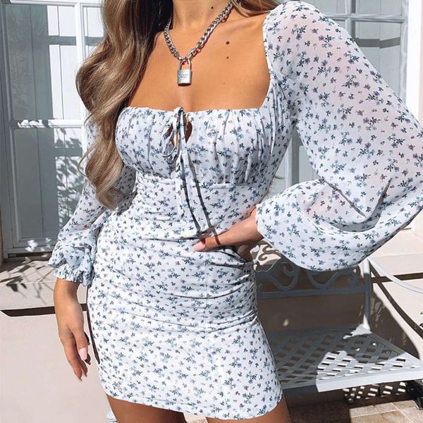

2020 women's flower print slim lace up hip dress, Black;gray
