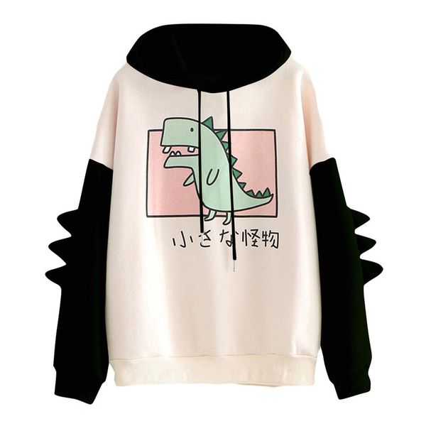 Felpe con cappuccio da donna Felpe con cappuccio oversize con dinosauro Cartoon Moda donna Casual Stampa stile coreano Addensare Felpa con cappuccio invernale dino Top 220922