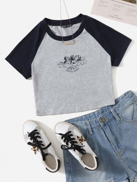 

color block angel print tee p2bh#, White