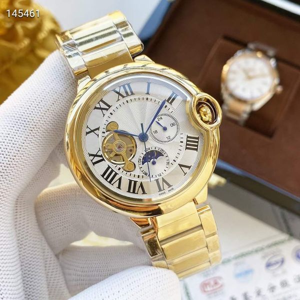 Relógio de relógio masculino de 42 mm 316 Relógios inoxidáveis ​​com uma grande pulseira de couro real Y145461 Item