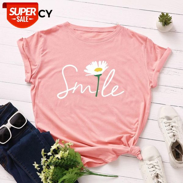 

jfuncy plus size s-5xl women t-shirts female short sleeve tee smile print woman casual tshirt 2020 summer cotton t shirt #f216, White