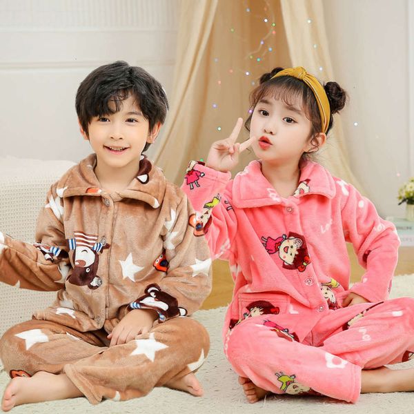 

pajamas autumn and winter coral cashmere boys girls babi children's thickened flannel housewear suit, Blue;red