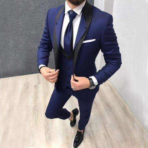 Erkekler Özel Lacivert Mavi Slim Fit Düğün Kostüm Takım Elbise Erkekler Için Damat Suits Smokin 3 Parça Groomsmen Parti Takım Elbise Düğün 201105