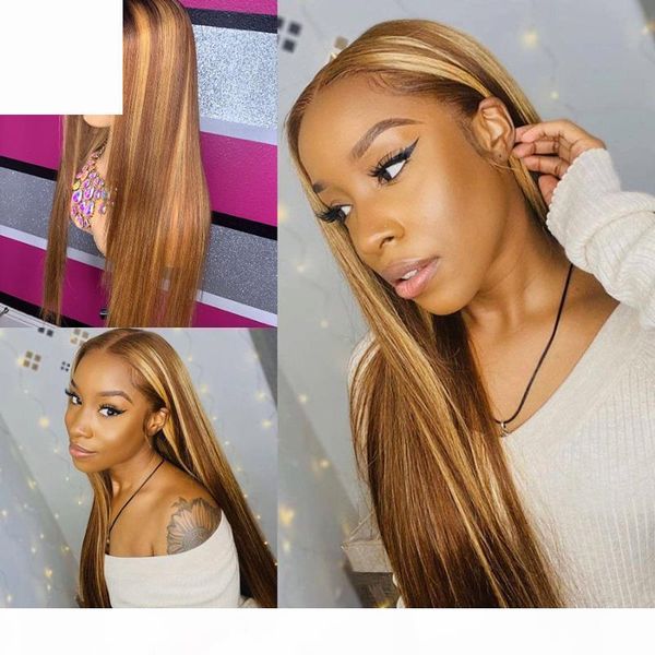 

alice highlight straight t-part lace front human hair wigs scalp closure wigs with baby hair 150% density non-remy, Black;brown