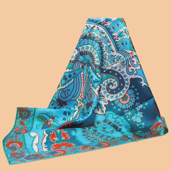 

scarves huajun 2 store|| refreshing summer "paisley from paisley" 90 silk square scarf twill inkjet hand-rolled, Blue;gray