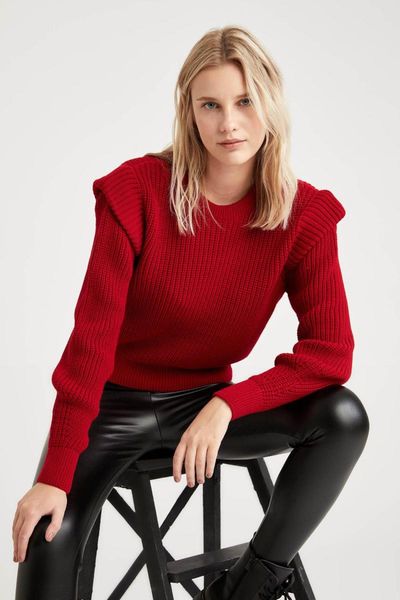 

defacto dik omuzlu balon kollu oversize triko kazak-s8928az20wn, White;black