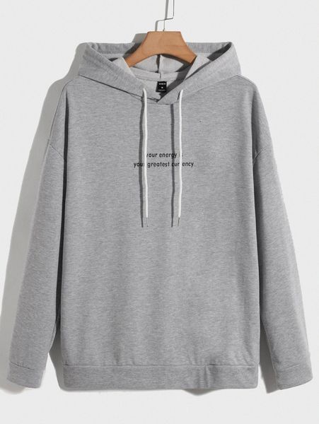 

men slogan graphic drop shoulder drawstring hoodie c30o#, Black