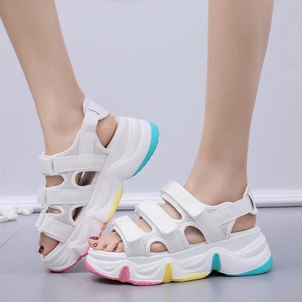 

dress shoes summer women sandals wedges platform ladies rainbow zapatos mujer beach white woman -144, Black