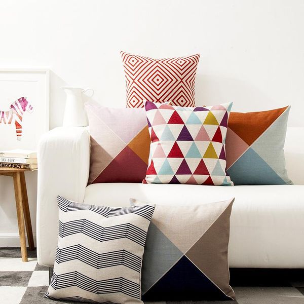

pillow modern minimalist contrast color triangle geometric cotton and linen pillowcase fabric soft sofa cushion