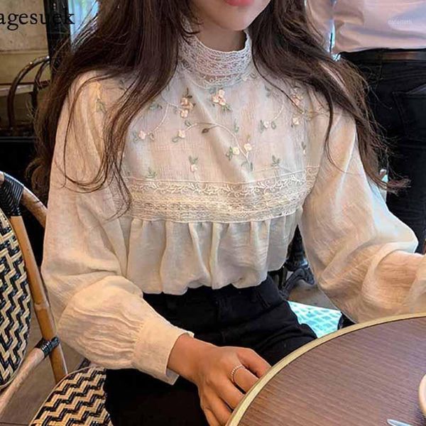 

fashion hollow out casual pullover female blouse floral embroidery shirt new autumn long sleeve korean clothes blusas 112721, White