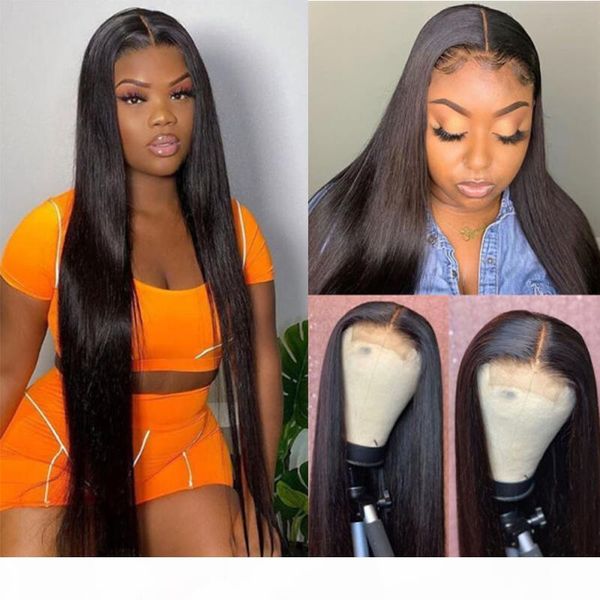 

32inches long straight lace front human hair wig 4x4 lace closure wigs for women transparent front wig density 150%, Black;brown
