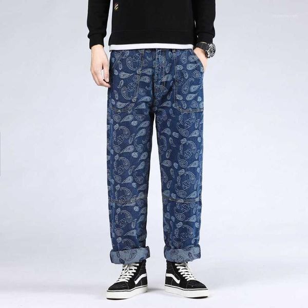 

men's jeans trendy plus size men casual denim pants loose baggy straight trousers hiphop harem streetwear clothing1, Blue