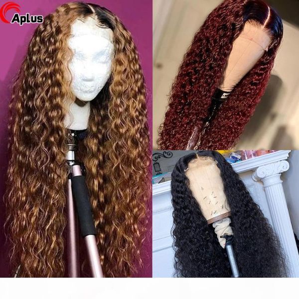 

ombre deep curly wave human hair wig ombre red burgundy lace front wigs 13x4 deep curly lace front human hair wigs pre plucked, Black;brown