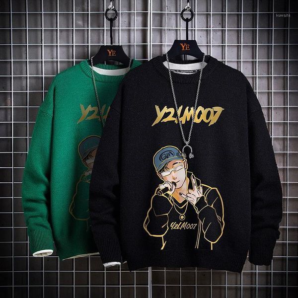 

spring autumn printed sweater men new winter elasticity men's knitted pullover casual harajuku hip hop warm sweaters man 1, White;black