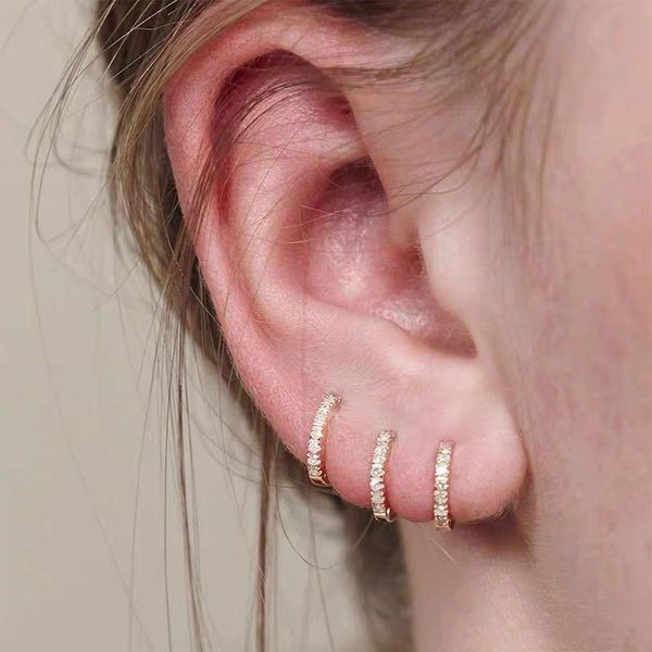 

hoop & huggie 1 piece c vintage crystal rhinestone cartliage earring mini chunky ear rings for women luxury bling earrings thick, Golden;silver