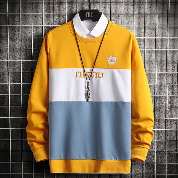 

crewneck sweatshirt men 2020 patchwork sweatshirts hip hop harajuku japanese streetwear yellow hoodie men hoodies, Black