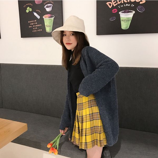 

2018 new women england style casual black yellow plaid pleated skirts shorts high waist plaided mini skirt plus size y200422, White;black