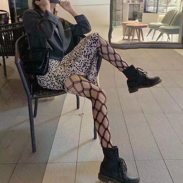 

2021 creativing women hollow out stockings high elastic party club slim fishnet tights black hosiery female long pantyhose, Black;white
