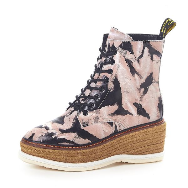 

of 2021 natural graffiti printed wedge heel short college-style wild women's boots 1 o7zq, Black