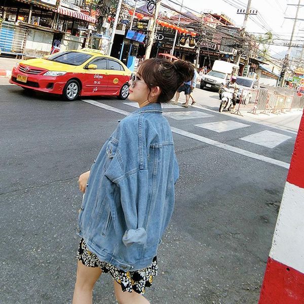 

vintage short winter jacket turn-down collar women's jean jacket patchwork harajuku denim outerwear1, Black;brown