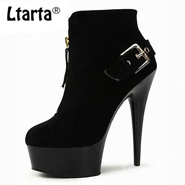 

ltarta 15cm super high heel suede zipper low boots metal decorative thin heel waterproof table buckle boots lyp-c-103-1, Black
