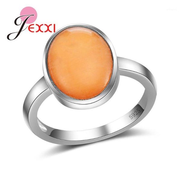 

band rings jexxi simple s90 silver finger ring with fine oval orange opal women lady jewelry accessories1