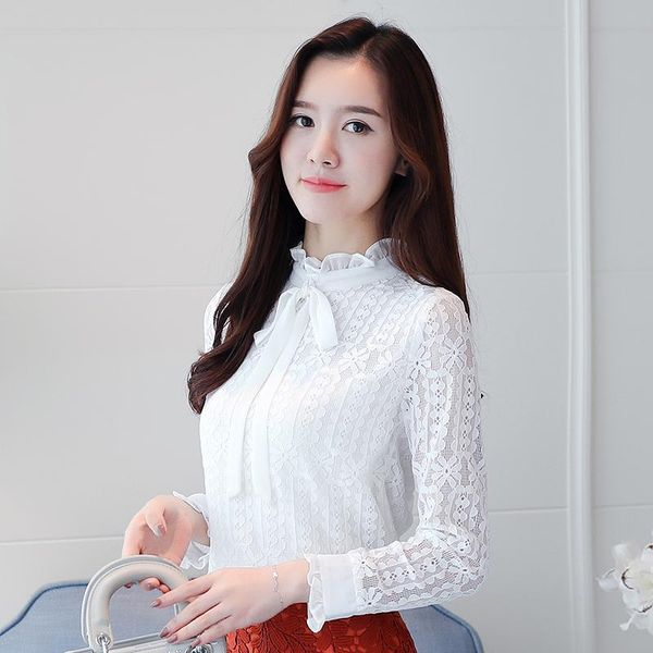 

coigarsam 3xl plus size full sleeve blouse women new spring lace stand neck blusas womens and blouses white black 9089