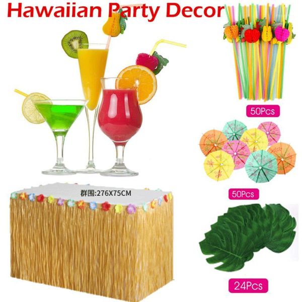 

party favor 109pcs hawaiian po booth props set summer tropical beach decorations luau table grass skirt1