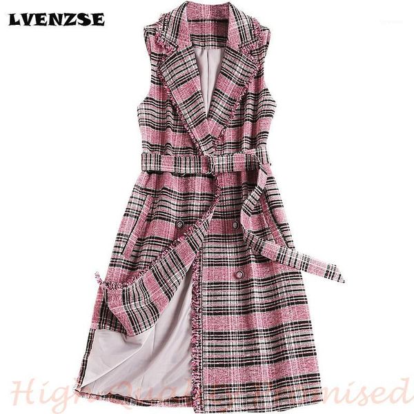 

lvenzse plaid vest 2019 fall new fashion western style suit turn-down collar sleeveless corduroy long vest women's long coat1, Black;white