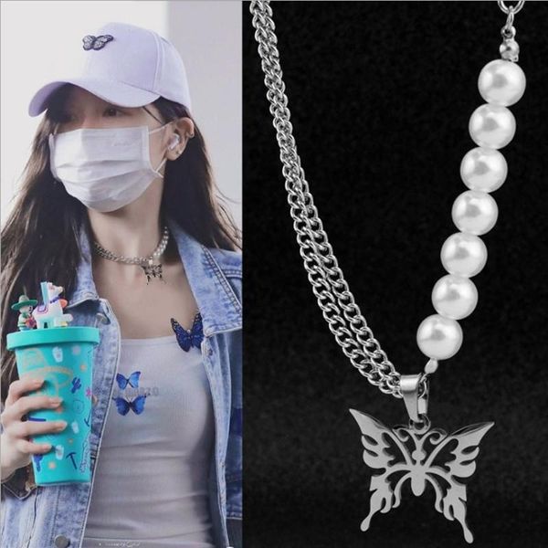 

производитель питания из нержавеющей стали бабочка ожерелье имитация pearl цепи сращивание ожерелье ключицы цепи звезды ювелирные изделия, Silver