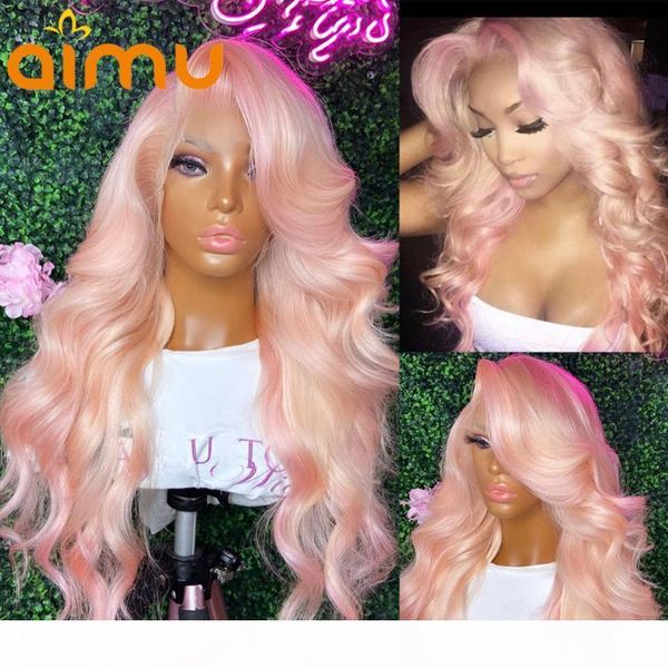 

pink water body wave 13x6 lace frontal wig glueless hd transparent human hair lace front wig pre plucked bleached knot wavy full, Black;brown