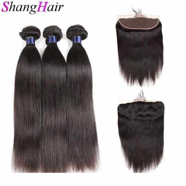 

brazilian indian virgin hair straight bundles with 13x4 frontal closure 100% human hair weaves straight 3 bundles with lace frontal closure, Black
