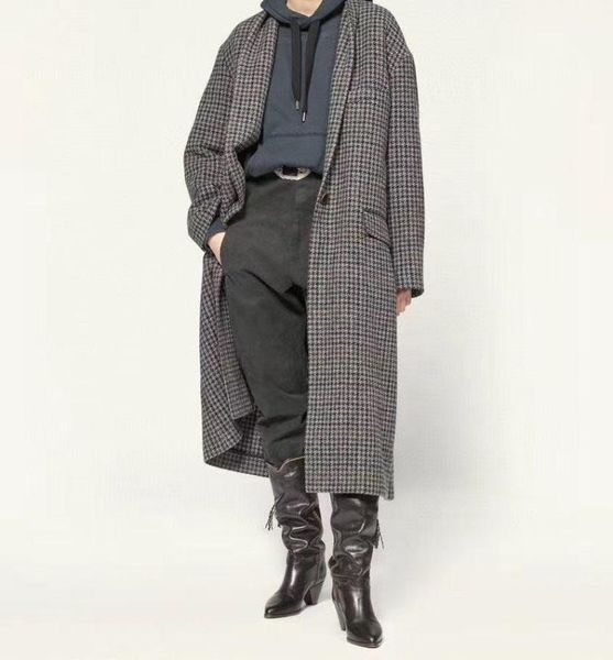 

woman 2020 checked long coat shawl collar v-neck drop shoulder long sleeves single button flap pockets1, Black;brown