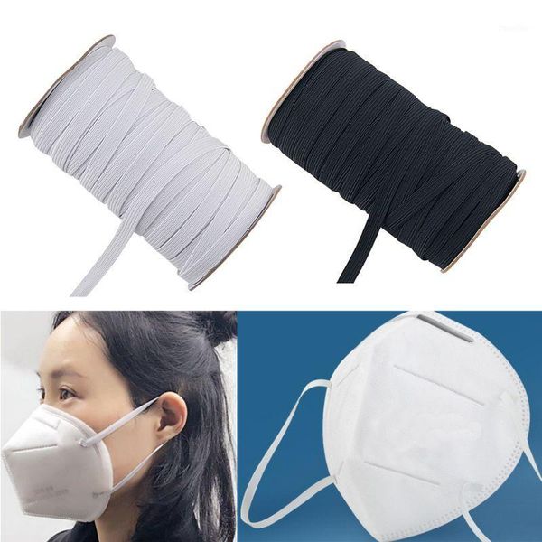 

100/200 yards elastic band flat rubber stretch rope for diy face mouth mask crafts 3/5/6/8/12mm width1, Black;white