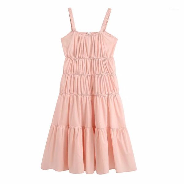 

2020 women prairie chic solid pleated sling midi dress female elastic spaghetti strap vestidos back zipper casual dresses ds38211, Black;gray