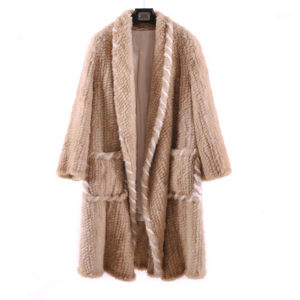 

real natural coat long sleeve knitted women winter long coat1, Black
