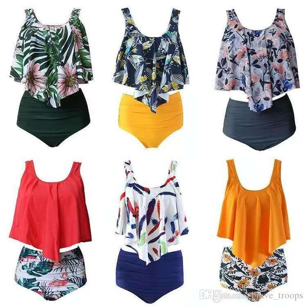 

2020 new european and american bikini split lotus edge high waist triangle swimsuit multi color amazon explosive bikini 003