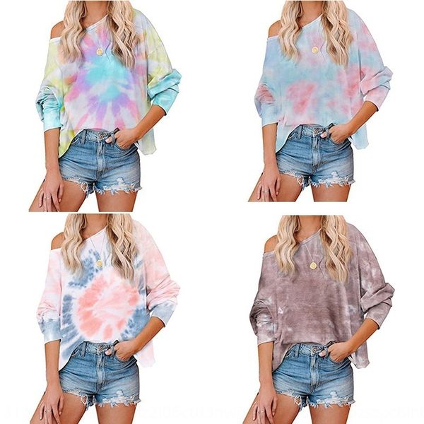 

women's tie-dyed gradient printing long sleeve round neck casual sweater women's tie-dyed gradient printing long sleeve round neck, Black
