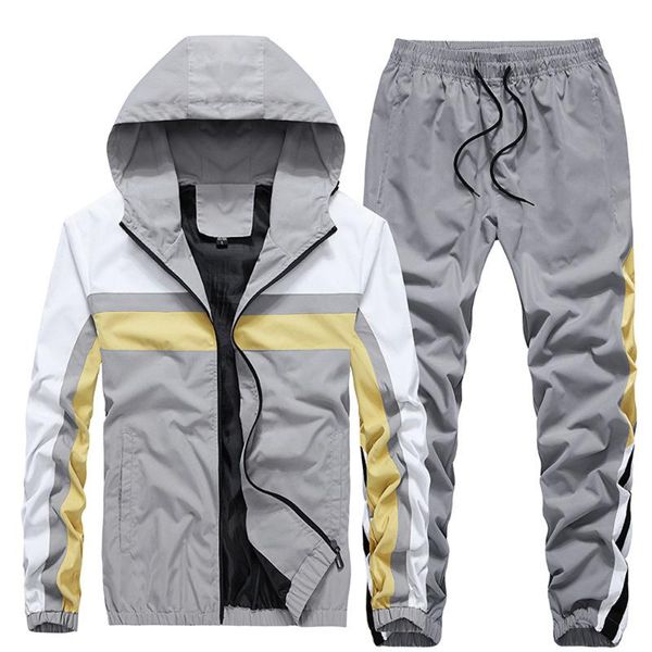

men's tracksuits sportswear sets men fashion suit spring autumn hooded tracksuit male 2 pieces zipper jacket + sweatpants casual clothi, Gray